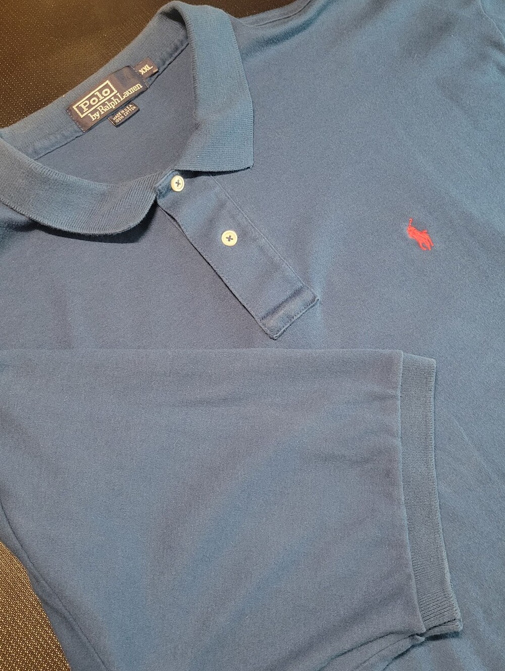 VTG Ralph Lauren Soft Cotton Pique Polo Short-Sleeve Shirt 2XL Blue Made In USA